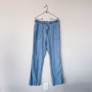 The Territory Ahead Light Wash Chambray Tie Elastic Waist Loose Fit Pants